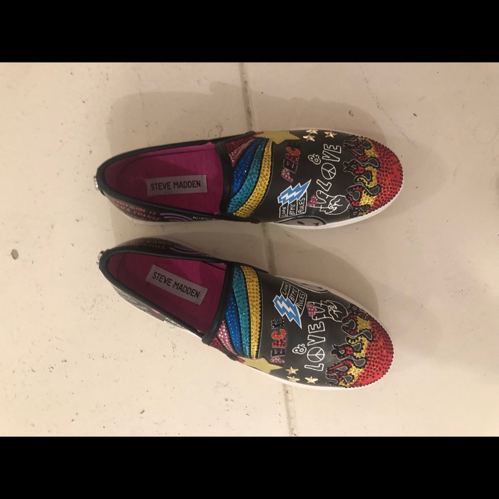 Steve Madden crystal graffiti loafers sneakers